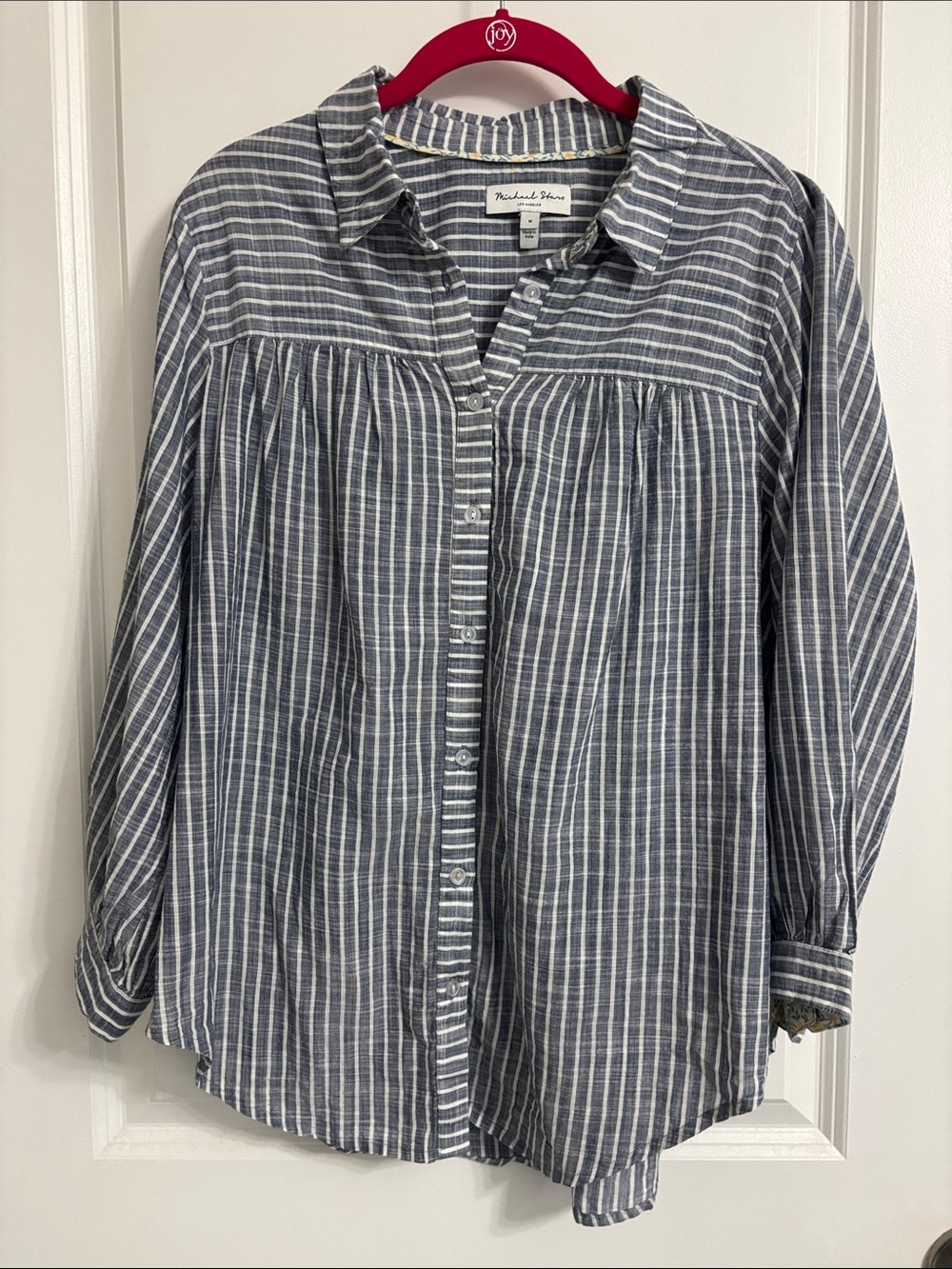 Michael Stars Light Blue & White Striped Button-Down Shirt - Picture 3 of 6